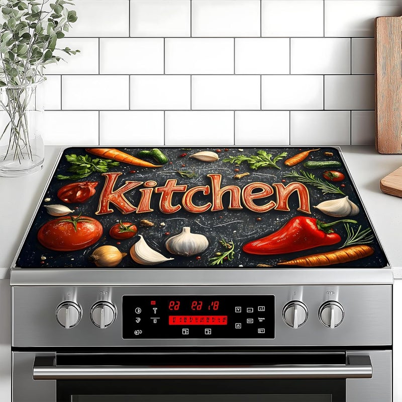 BVBOX Kitchen Stove Top Cover Retro Flower Gas Stove Top Cover for Home Decoration Kitchen Pad Non-Stick Washable Cooktop Covers Countertop Protector Keep Stove Clean 28"x20" - Image 1